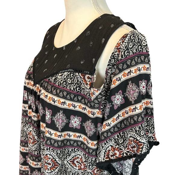 Susina Top Women Sze 1X Black White Paisley Cold Shoulder Bohemian Casual Blouse - Picture 3 of 12